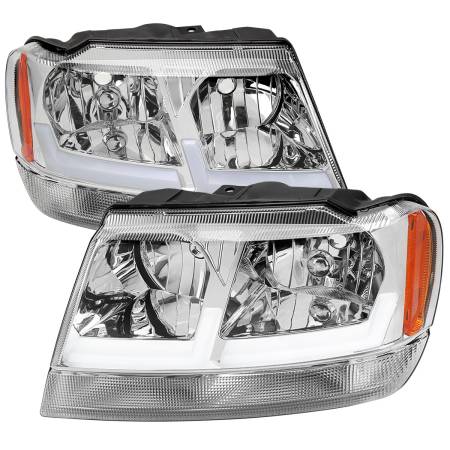Spec'D Tuning Products - Spec-D 1999-2004 Jeep Grand Cherokee Factory Style Dual LED Bar Headlights (Chrome Housing/Clear Lens)