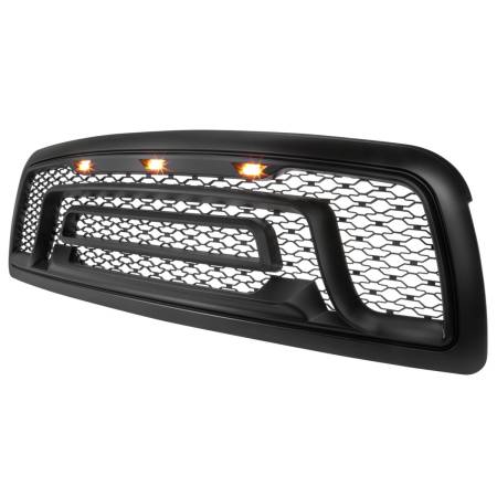 Spec'D Tuning Products - Spec-D 2009-2012 Dodge RAM 1500 Rebel Style Front hood Grille w/ Amber LED Lights