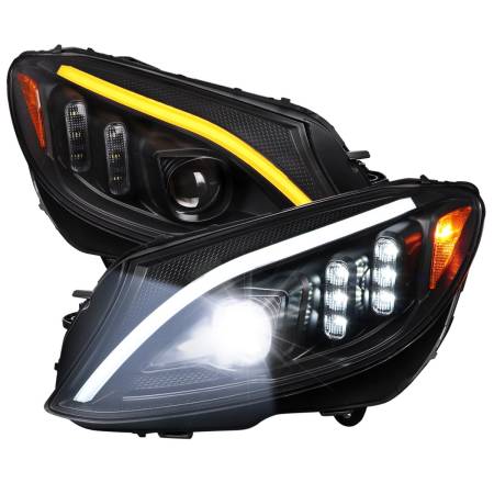 Spec'D Tuning Products - Spec-D 2015-2018 Mercedes-Benz C-Class W205 Full LED Projector Headlights with Sequential Turn Signal (Matte Black Housing/Clear Lens)