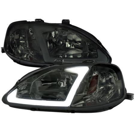 Spec'D Tuning Products - Spec-D 1999-2000 Honda Civic Coupe/Sedan LED Bar Factory Style Headlights (Chrome Housing/Smoke Lens)