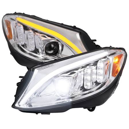 Spec'D Tuning Products - Spec-D 2015-2018 Mercedes-Benz C-Class W205 Full LED Projector Headlights with Sequential Turn Signal (Chrome Housing/Clear Lens)
