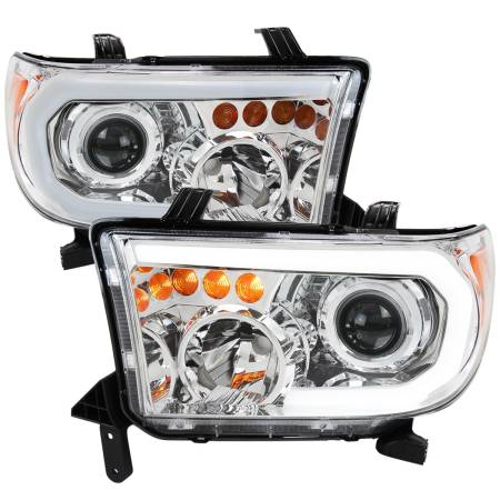 Spec'D Tuning Products - Spec-D 2007-2013 Toyota Tundra/2008-2017 Sequoia Retro Style LED Tube Projector Headlights with LED Turn Signals (Chrome Housing/Clear Lens)