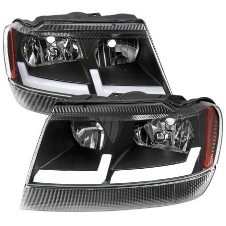 Spec'D Tuning Products - Spec-D 1999-2004 Jeep Grand Cherokee Factory Style Dual LED Bar Headlights (Matte Black Housing/Clear Lens)
