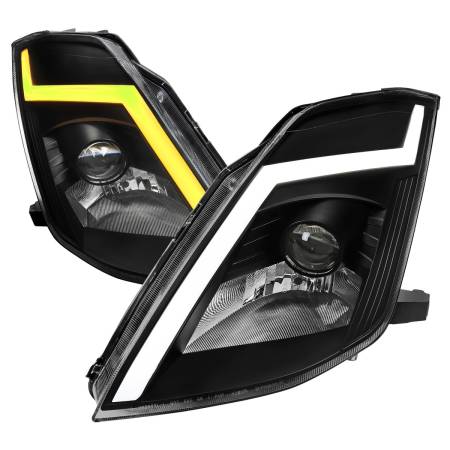 Spec'D Tuning Products - Spec-D 2003-2005 Nissan 350Z Switchback Sequential Turn Signal Animated LED Bar Projector Headlights (Matte Black Housing/Clear Lens)