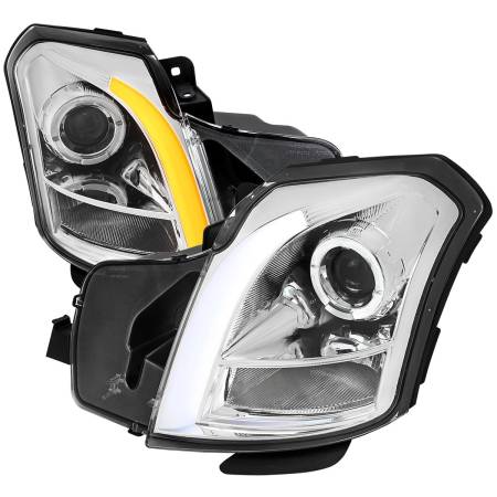 Spec'D Tuning Products - Spec-D 2003-2007 Cadillac CTS Halo Switchback Sequential LED Turn Signal Projector Headlights (Chrome Housing/Clear Lens)