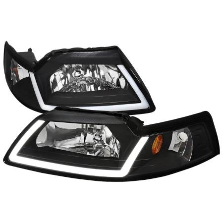Spec'D Tuning Products - Spec-D 1999-2004 Ford Mustang LED Bar Factory Style Headlights with Amber Reflector (Matte Black Housing/Clear Lens)