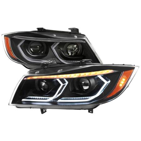 Spec'D Tuning Products - Spec-D 2006-2011 BMW E90 3 Series Sedan 3D Iced LED Dual Projector Headlights (Matte Black Housing/Clear Lens)