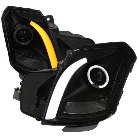 Spec'D Tuning Products - Spec-D 2003-2007 Cadillac CTS Halo Switchback Sequential LED Turn Signal Projector Headlights (Matte Black Housing/Smoke Lens)