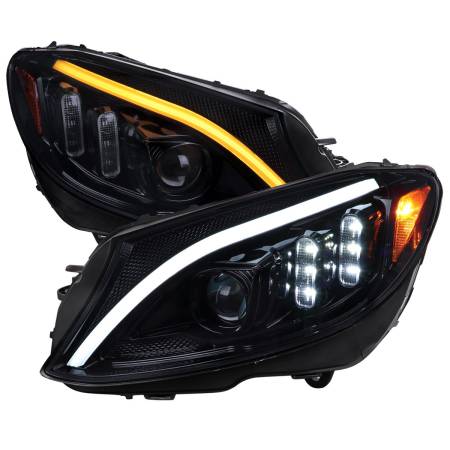 Spec'D Tuning Products - Spec-D 2015-2018 Mercedes-Benz C-Class W205 Switchback Sequential Turn Signal Projector Headlights (Glossy Black Housing/Light Smoke Lens)