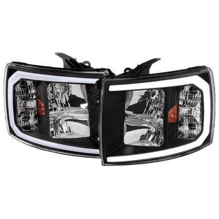 Spec'D Tuning Products - Spec-D 2007-2013 Chevrolet Silverado 1500/ 2007-2014 Silverado 2500HD 3500HD LED C-Bar Factory Style Headlights w/ Amber Reflector (Matte Black Housing/Clear Lens)