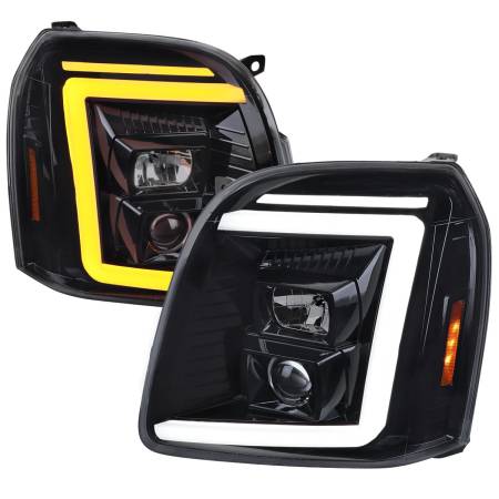 Spec'D Tuning Products - Spec-D 2007-2014 GMC Yukon/XL 1500/XL 2500 Switchback Sequential LED Turn Signal Projector Headlights (Glossy Black Housing/Smoke Lens)