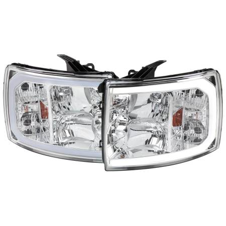 Spec'D Tuning Products - Spec-D 2007-2013 Chevrolet Silverado 1500/ 2007-2014 Silverado 2500HD 3500HD LED C-Bar Factory Style Headlights w/ Amber Reflector (Chrome Housing/Clear Lens)