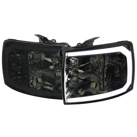 Spec'D Tuning Products - Spec-D 2007-2013 Chevrolet Silverado 1500/ 2007-2014 Silverado 2500HD 3500HD LED C-Bar Factory Style Headlights w/ Amber Reflector (Chrome Housing/Smoke Lens)