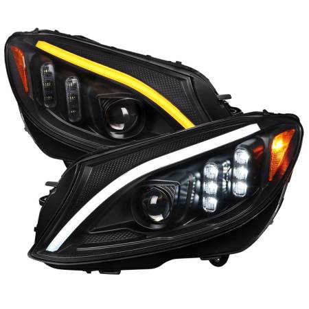 Spec'D Tuning Products - Spec-D 2015-2018 Mercedes-Benz C-Class W205 Switchback Sequential Turn Signal Projector Headlights (Matte Black Housing/Clear Lens)