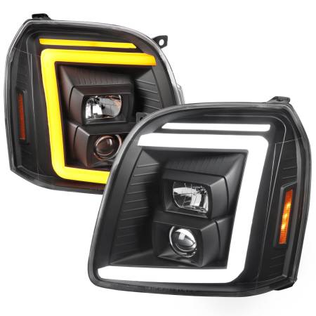 Spec'D Tuning Products - Spec-D 2007-2014 GMC Yukon/XL 1500/XL 2500 Switchback Sequential LED Turn Signal Projector Headlights (Matte Black Housing/Clear Lens)