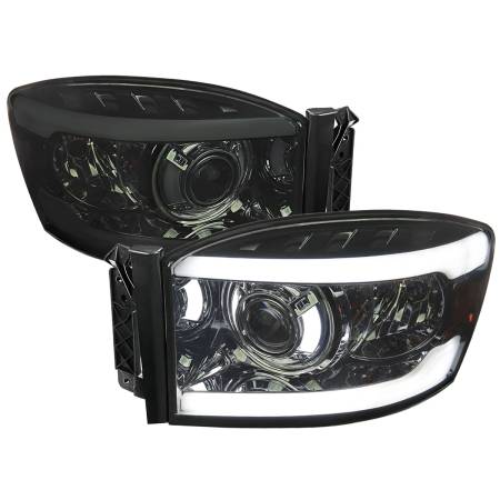 Spec'D Tuning Products - Spec-D 2006-2008 Dodge RAM 1500/ 2006-2009 Dodge RAM 2500/3500 LED Tube Projector Headlights (Chrome Housing/Smoke Lens)