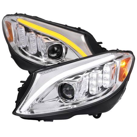 Spec'D Tuning Products - Spec-D 2015-2018 Mercedes-Benz C-Class W205 Switchback Sequential Turn Signal Projector Headlights (Chrome Housing/Clear Lens)