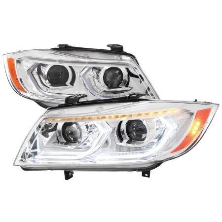 Spec'D Tuning Products - Spec-D 2006-2011 BMW E90 3 Series Sedan 3D Iced LED Dual Projector Headlights (Chrome Housing/Clear Lens)