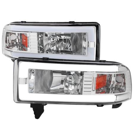 Spec'D Tuning Products - Spec-D 1994-2001 Dodge RAM 1500/ 1994-2002 RAM 2500/3500 Dual LED Bar Factory Style Headlights (Chrome Housing/Clear Lens)