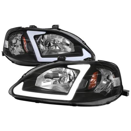 Spec'D Tuning Products - Spec-D 1999-2000 Honda Civic Coupe/Sedan LED Bar Factory Style Headlights (Matte Black Housing/Clear Lens)