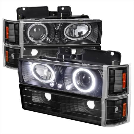 Spec'D Tuning Products - Spec-D 1994-1998 Chevrolet C/K 1500 2500/Tahoe Dual Halo Projector Headlights With Bumper and Corner Signal Lights (Matte Black Housing/Clear Lens)