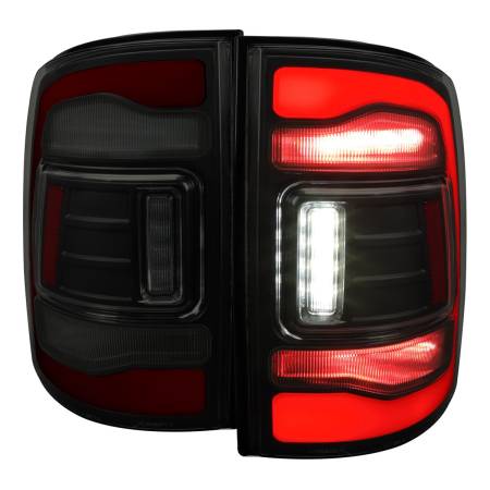 Spec'D Tuning Products - Spec-D 2009-2018 Dodge RAM 1500/2019-2022 RAM 1500 Classic/2010-2018 RAM 2500 3500 Red LED Bar Tail Lights (Matte Black Housing/Smoke Lens)