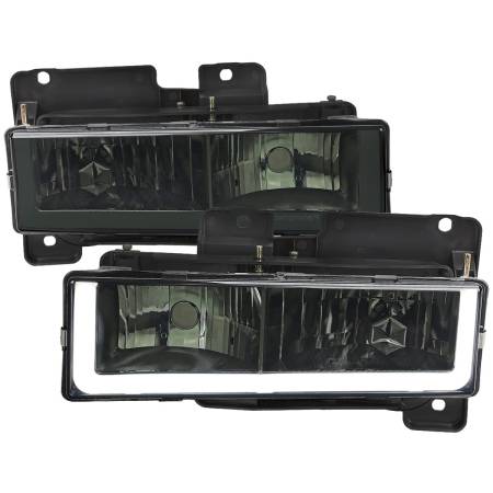 Spec'D Tuning Products - Spec-D 1988-1998 Chevrolet C/K C10/Tahoe/Suburban/Silverado GMC Sierra/Yukon/Suburban LED Bar Crystal Headlights (Chrome Housing/Smoke Lens)