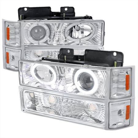 Spec'D Tuning Products - Spec-D 1994-1998 Chevrolet C/K 1500 2500/Tahoe Dual Halo Projector Headlights With Bumper and Corner Signal Lights (Chrome Housing/Clear Lens)