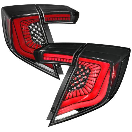 Spec'D Tuning Products - Spec-D 2017-2021 Honda Civic Hatchback LED Sequential Signal Tail Lights (Jet Black Housing/Clear Lens)