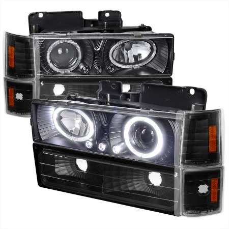 Spec'D Tuning Products - Spec-D 1994-1999 GMC C/K C10 Sierra Dual Halo Projector Headlights With Bumper and Corner Signal Lights (Matte Black Housing/Clear Lens)