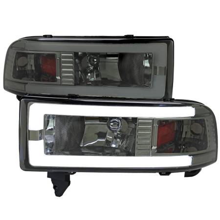 Spec'D Tuning Products - Spec-D 1994-2001 Dodge RAM 1500/ 1994-2002 RAM 2500/3500 Dual LED Bar Factory Style Headlights (Chrome Housing/Smoke Lens)