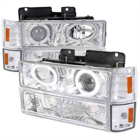 Spec'D Tuning Products - Spec-D 1994-1999 GMC C/K C10 Sierra Dual Halo Projector Headlights With Bumper and Corner Signal Lights (Chrome Housing/Clear Lens)