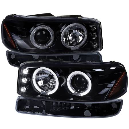 Spec'D Tuning Products - Spec-D 1999-2006 GMC Sierra/Yukon XL/SLT Dual Halo Projector Headlights & Bumper Lights (Glossy Black Housing/Smoke Lens)