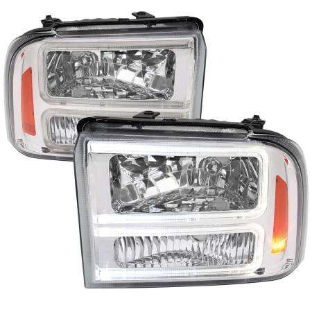 Spec'D Tuning Products - Spec-D 2005-2007 Ford F-250/F-350/F-450/F-550 Super Duty Dual LED C-Bar Factory Style Headlights (Chrome Housing/Clear Lens)