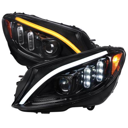 Spec'D Tuning Products - Spec-D 2015-2018 Mercedes-Benz C-Class W205 Switchback Sequential Turn Signal Projector Headlights (Jet Black Housing/Clear Lens)