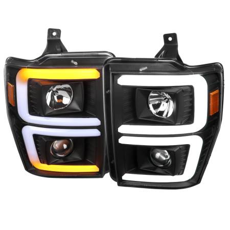 Spec'D Tuning Products - Spec-D 2008-2010 Ford F-250/F-350/F-450/F-550 LED Sequential Turn Signal Bar Projector Headlights (Matte Black Housing/Clear Lens)