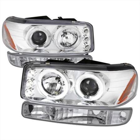 Spec'D Tuning Products - Spec-D 1999-2006 GMC Sierra/Yukon XL/SLT Dual Halo Projector Headlights & Bumper Lights (Chrome Housing/Clear Lens)
