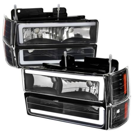 Spec'D Tuning Products - Spec-D 1994-1998 Chevrolet C10 C/K Tahoe Suburban LED Tube Factory Headlights with Corner Signal Bumper Lights (Matte Black Housing/Clear Lens)