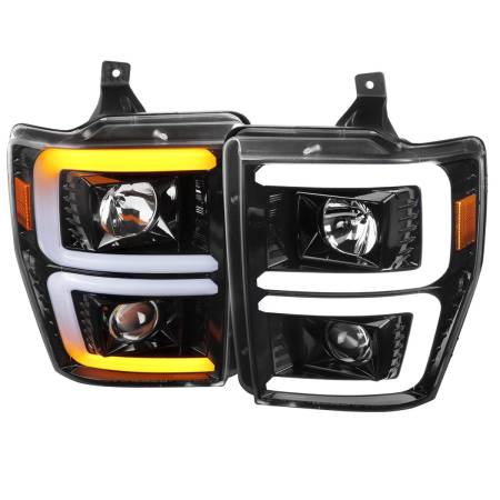 Spec'D Tuning Products - Spec-D 2008-2010 Ford F-250/F-350/F-450/F-550 LED Sequential Turn Signal Bar Projector Headlights (Jet Black Housing/Clear Lens)