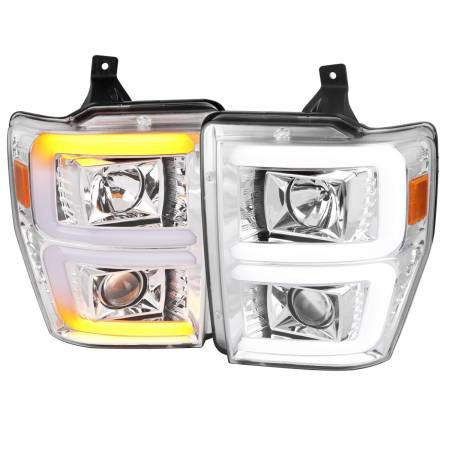 Spec'D Tuning Products - Spec-D 2008-2010 Ford F-250/F-350/F-450/F-550 LED Sequential Turn Signal Bar Projector Headlights (Chrome Housing/Clear Lens)