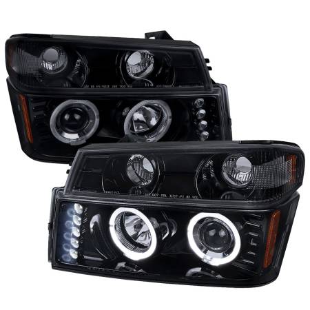 Spec'D Tuning Products - Spec-D 2004-2012 Chevrolet Colorado/GMC Canyon Dual Halo Projector Headlights with Corner Turn Signal Bumper Lights (Glossy Black Housing/Smoke Lens)