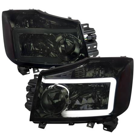 Spec'D Tuning Products - Spec-D 2004-2015 Nissan Titan / 2004-2007 Armada LED Bar Factory Headlights (Chrome Housing/Smoke Lens)