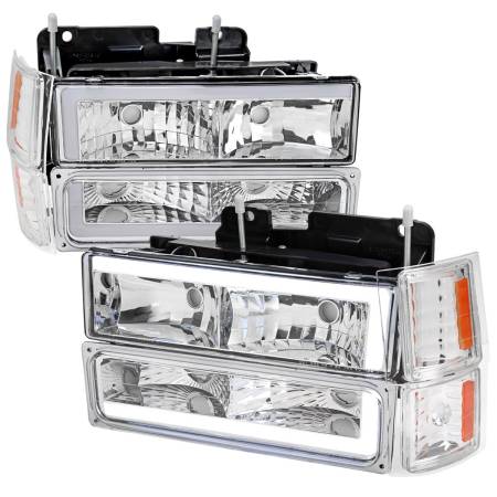 Spec'D Tuning Products - Spec-D 1994-1998 Chevrolet C10 C/K Tahoe Suburban LED Tube Factory Headlights with Corner Signal Bumper Lights (Chrome Housing/Clear Lens)