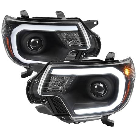Spec'D Tuning Products - Spec-D 2012-2015 Toyota Tacoma LED C-Bar Projector Headlights w/ LED Parking Light (Matte Black Housing/Clear Lens)