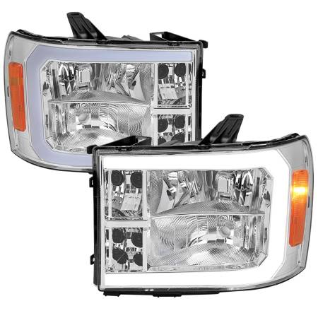 Spec'D Tuning Products - Spec-D 2007-2013 GMC Sierra 1500/ 2007-2014 1500HD 2500HD 3500HD LED Bar Factory Style Headlights (Chrome Housing/Clear Lens)
