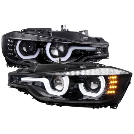 Spec'D Tuning Products - Spec-D 2012-2015 BMW F30 3 Series Sedan Dual LED U-Bar Projector HID-Compatible Headlights w/ LED Turn Signal Lights (Jet Black Housing/Clear Lens)