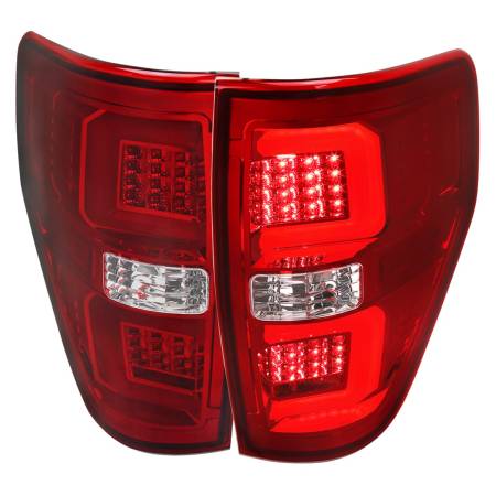 Spec'D Tuning Products - Spec-D 2009-2014 Ford F-150 Red C-Bar LED Tail Lights (Chrome Housing/Red Lens)
