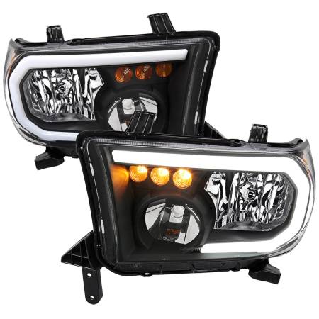 Spec'D Tuning Products - Spec-D 2007-2013 Toyota Tundra/2008-2017 Sequoia Headlights LED Tube Factory Style Headlights with LED Turn Signal (Matte Black Housing/Clear Lens)