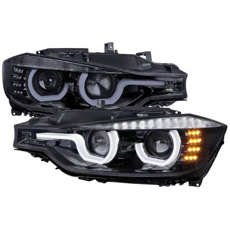 Spec'D Tuning Products - Spec-D 2012-2015 BMW F30 3 Series Sedan Dual LED U-Bar Projector HID-Compatible Headlights w/ LED Turn Signal Lights (Glossy Black Housing/Smoke Lens)