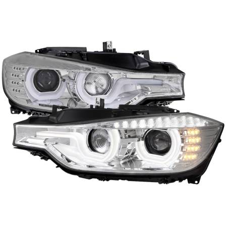 Spec'D Tuning Products - Spec-D 2012-2015 BMW F30 3 Series Sedan Dual LED U-Bar Projector HID-Compatible Headlights w/ LED Turn Signal Lights (Chrome Housing/Clear Lens)